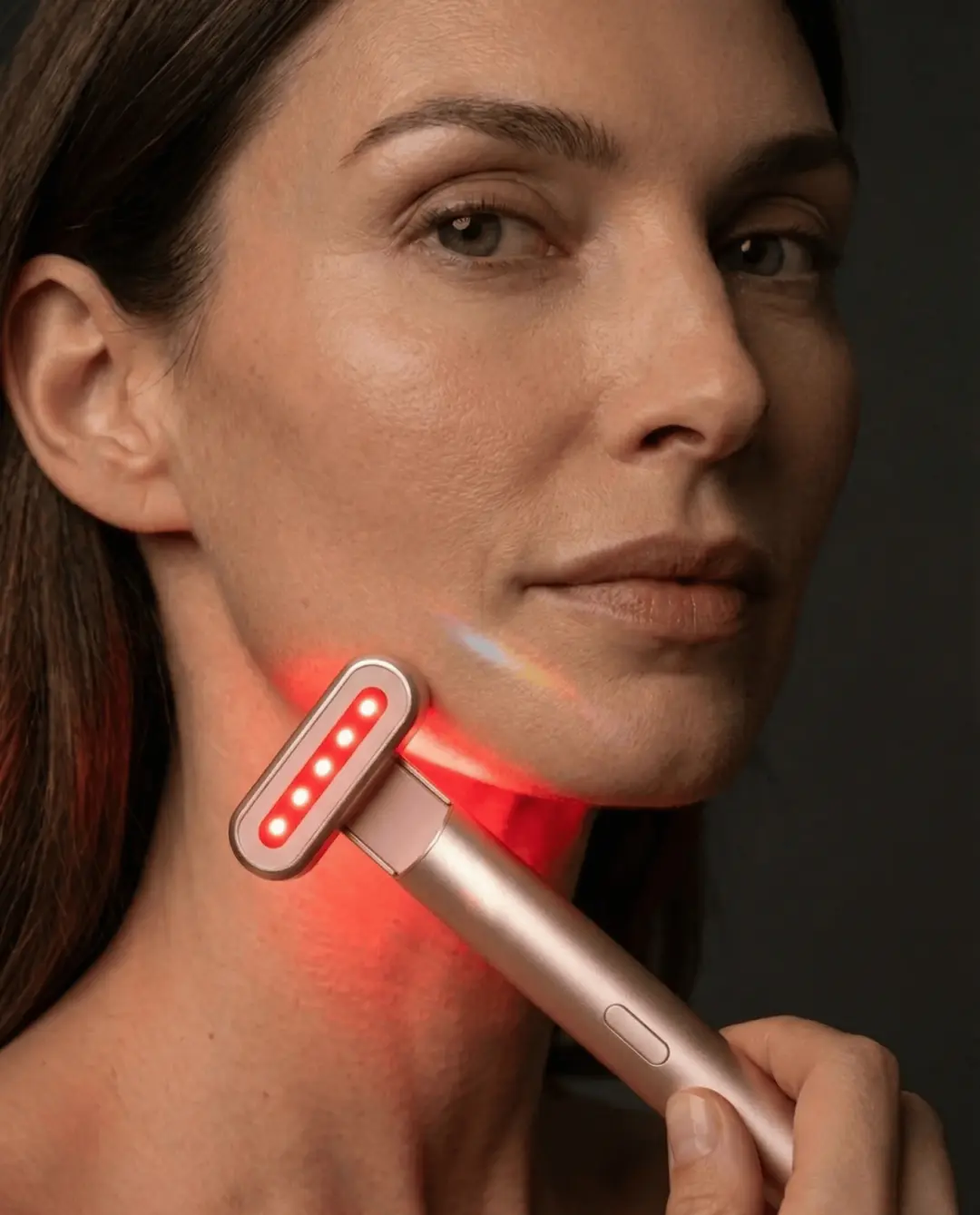 Woman using Zential red light therapy device