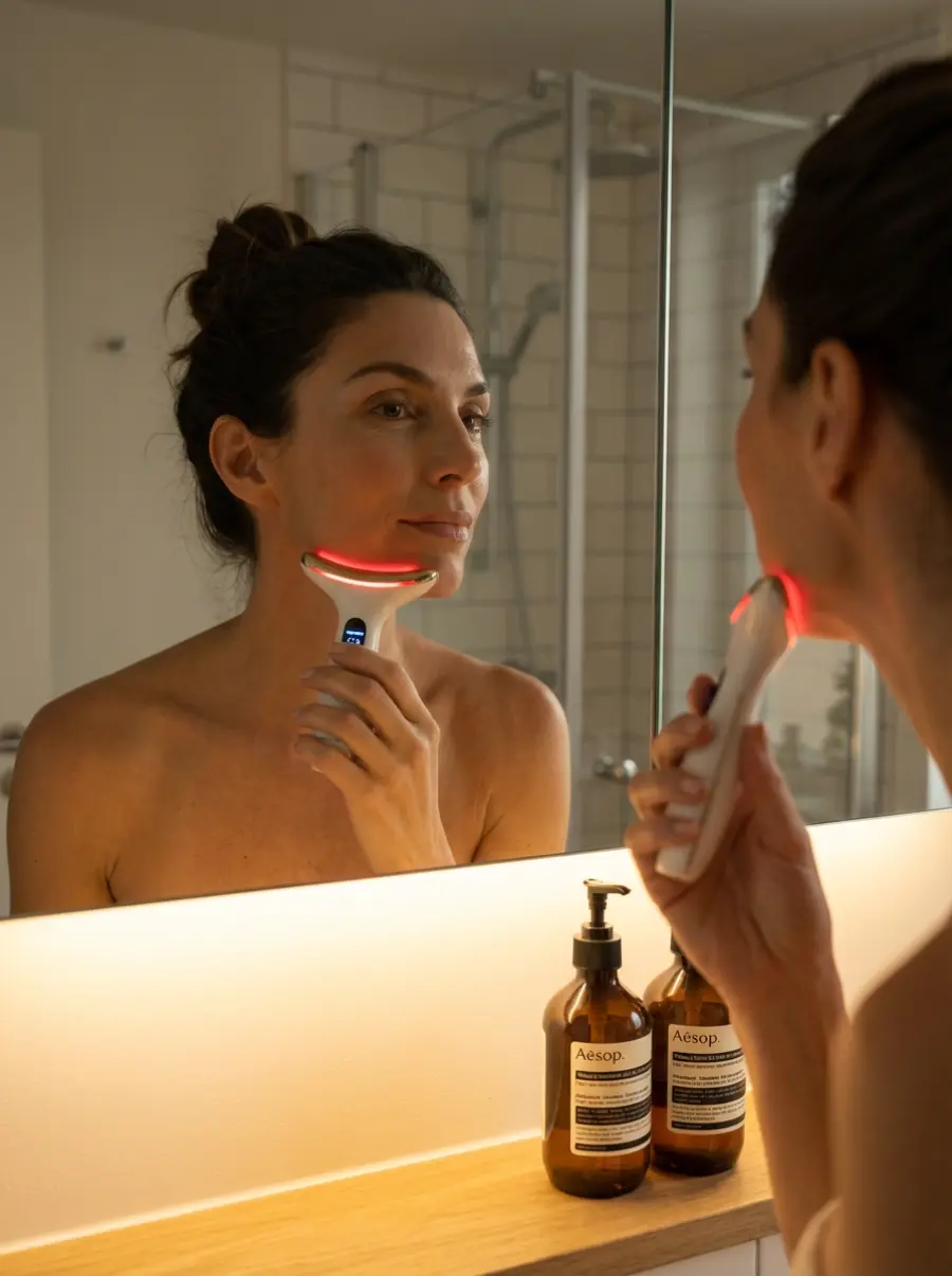 Woman with clear skin, contemplative