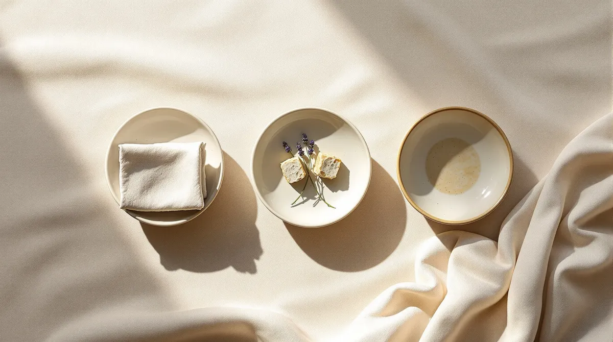 Three ceramic vessels in warm natural light