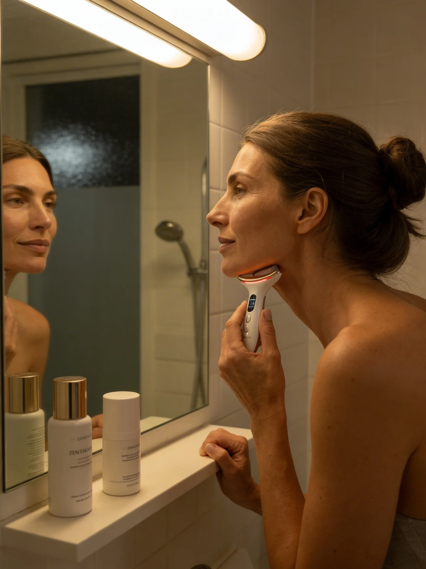 Zential Pure microcurrent face device in use